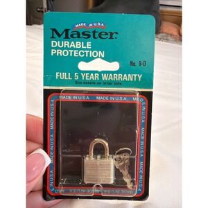 Vintage Master Lock No. 9-D Mini Laminated Padlock NOS Sealed Made USA 2 Keys